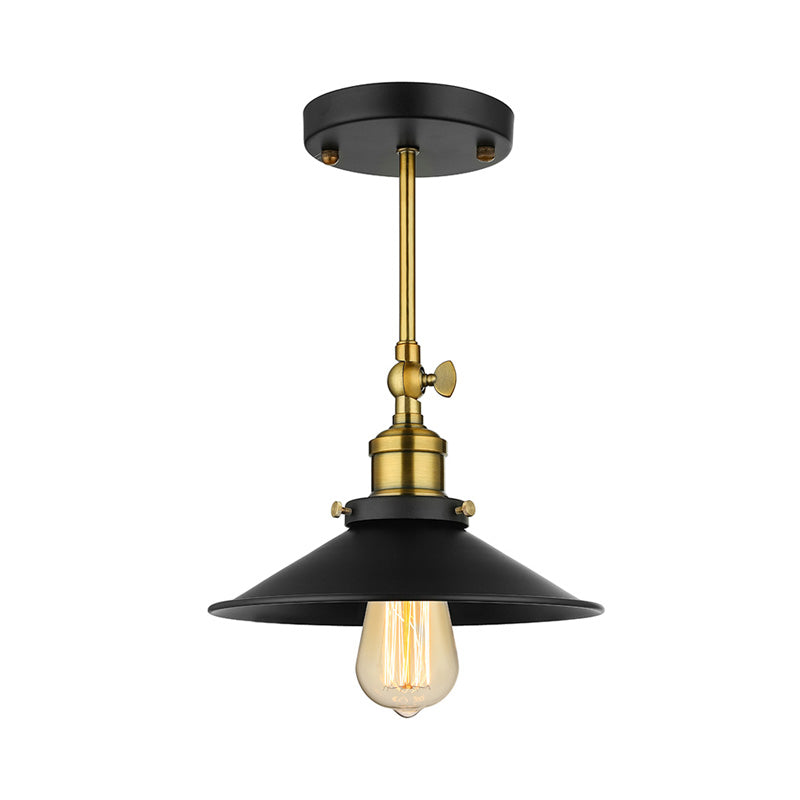 Vintage Black Metallic Semi-Flush Ceiling Light With Conical Bulb For Dining Room
