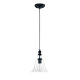 Industrial Flared Ceiling Light - Black And Clear Glass Pendant Lighting Fixture For Dining Room