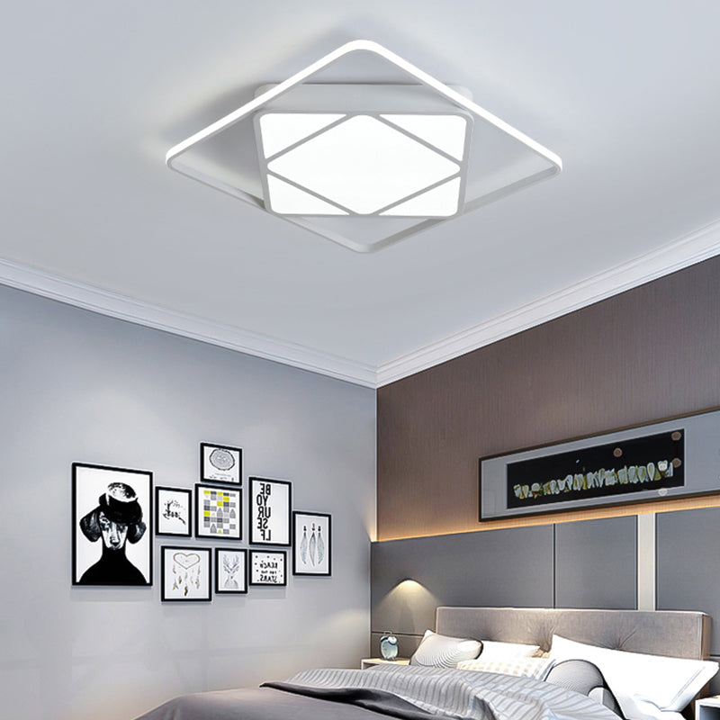Modern Metal Rhombus Flush Mount Ceiling Light For Bedroom - Led White/Black Warm/White 18/23.5 Wide