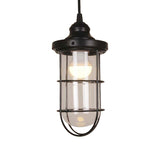 Vintage Black Single-Bulb Pendant Ceiling Light Fixture With Yellow/Green/Clear Glass Cage For