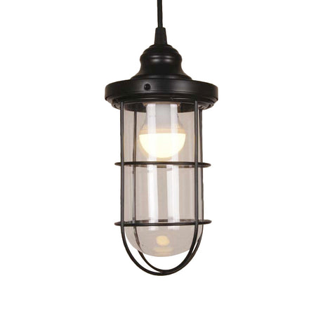 Vintage Black Single-Bulb Pendant Ceiling Light Fixture With Yellow/Green/Clear Glass Cage For