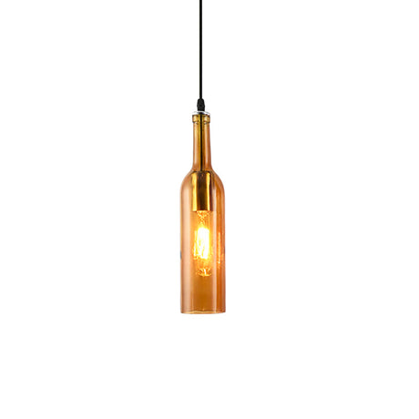 Vintage Industrial Hanging Lamp - Blue/Brown Glass Bottle Shade Adjustable Cord 1 Light