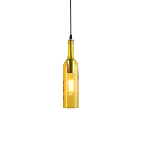 Vintage Industrial Hanging Lamp - Blue/Brown Glass Bottle Shade Adjustable Cord 1 Light