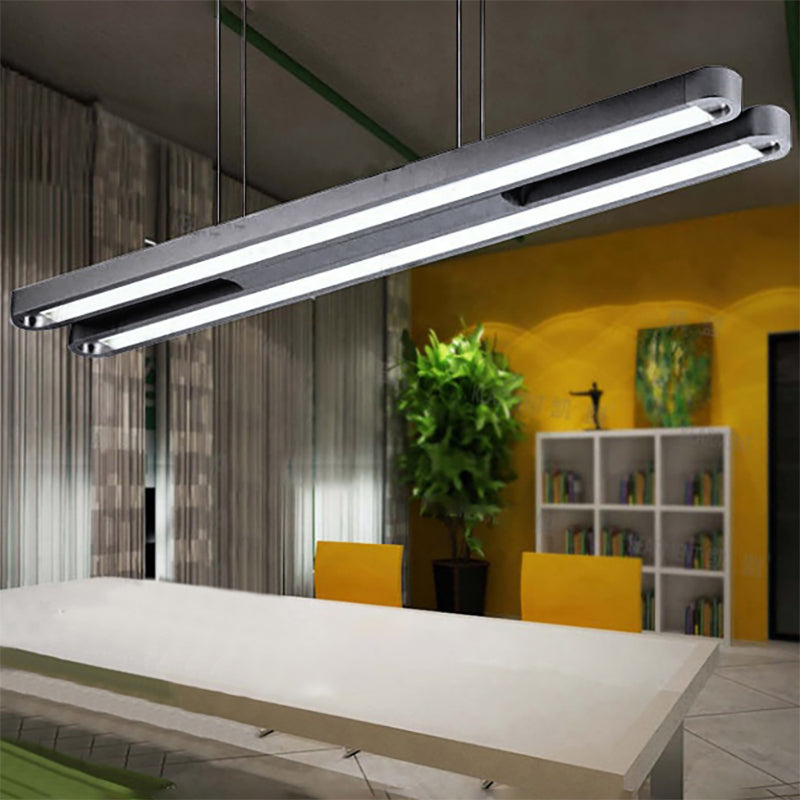 Contemporary Elongated Oval Metal Pendant Light - Led Black Hanging Ceiling In White/Warm/Natural /