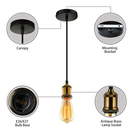 Vintage Style Metal Mini Pendant Light For Restaurants - Adjustable Brass Cord 1 Head Fixture