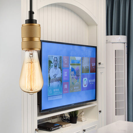 Retro Industrial Open Bulb Pendant Light - Iron Hanging Fixture In Gold Adjustable Cord