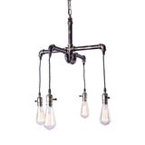 Rustic Water Pipe Ceiling Light: 4-Bulb Antique Bronze And Black Wrought Iron Chandelier