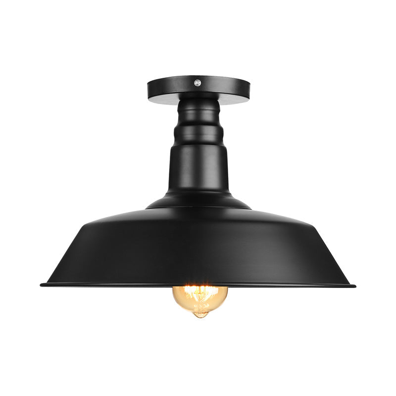 Vintage Iron Barn Dining Room Ceiling Light Fixture - 1 Black/White Semi Flush 10 14 Or 18 Diameter