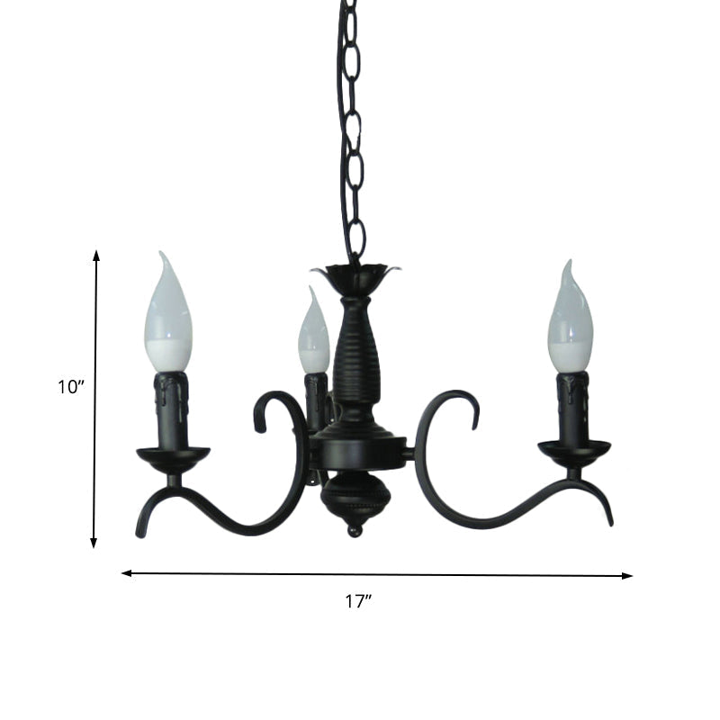 Vintage Style Black Metallic Hanging Lamp - Flameless Candle Chandelier Lighting 3/5 Heads Ideal For