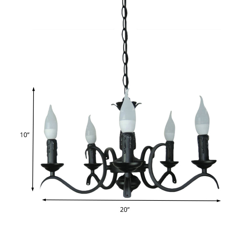 Vintage Style Black Metallic Hanging Lamp - Flameless Candle Chandelier Lighting 3/5 Heads Ideal For