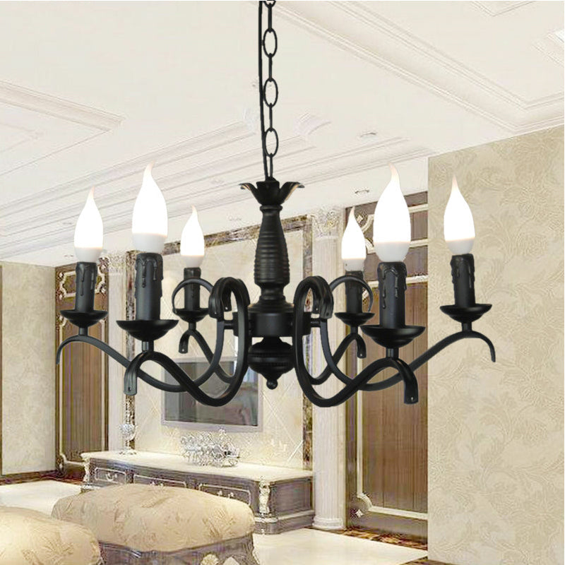Vintage Style Black Metallic Hanging Lamp - Flameless Candle Chandelier Lighting 3/5 Heads Ideal For