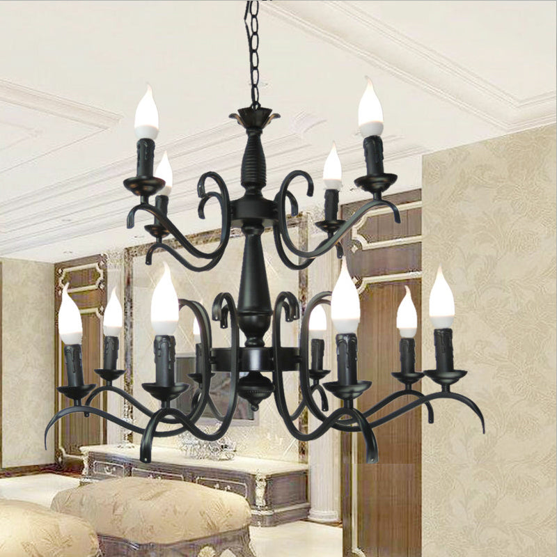 Vintage Style Black Metallic Hanging Lamp - Flameless Candle Chandelier Lighting 3/5 Heads Ideal For