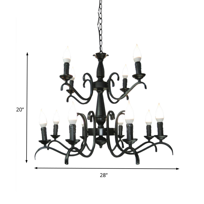 Vintage Style Black Metallic Hanging Lamp - Flameless Candle Chandelier Lighting 3/5 Heads Ideal For