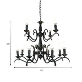 Vintage Style Black Metallic Hanging Lamp - Flameless Candle Chandelier Lighting 3/5 Heads Ideal For
