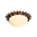 Vintage Black Sunburst Ceiling Light With Opal Glass For Living Room - 9/15 Wide