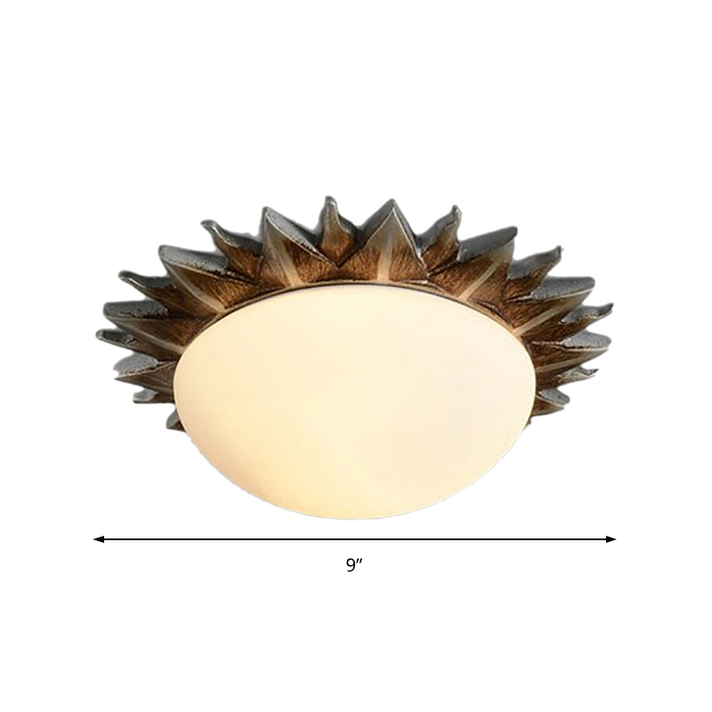 Vintage Black Sunburst Ceiling Light With Opal Glass For Living Room - 9/15 Wide