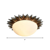 Vintage Black Sunburst Ceiling Light With Opal Glass For Living Room - 9/15 Wide