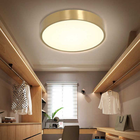 Ultra Thin Modern Brass Led Flush Mount Light 12/16/19.5 Dia Acrylic Diffuser Warm/White For Bedroom