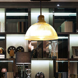 Adjustable Black Dome Pendant Light - Prismatic Glass Industrial Style 1-Light For Living Room