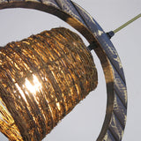 Modern Brown Rattan Hanging Pendant Light With Wooden Ring - 1 Head