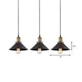 Vintage Metal Restaurant Pendant Light - 3 Pack Cone Shade Black Hanging Ceiling