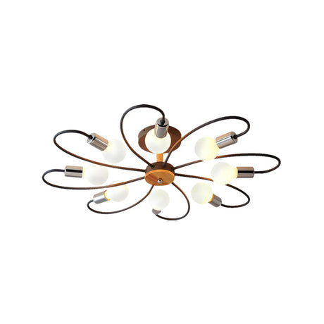 Metal Swirl Industrial Semi Flush Mount Lighting In Grey/Green - 3/6 Lights For Living Room Ceiling