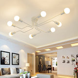 Vintage Metallic Semi Flush Light With Sputnik Design In Antique Brass/Black - Exposed Ceiling Mount