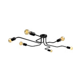 Vintage Metallic Semi Flush Light With Sputnik Design In Antique Brass/Black - Exposed Ceiling Mount
