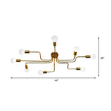 Vintage Metallic Semi Flush Light With Sputnik Design In Antique Brass/Black - Exposed Ceiling Mount
