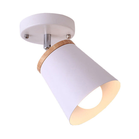 Metal Rotatable Semi Flush Mount Light In White - Modernistic Tapered Shade Ideal For Living Room