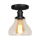 Farmhouse Cone Clear Glass Ceiling Lighting Fixture - Single Bulb Semi Flush Mount In