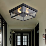 Industrial Square/Hexagon Cage Glass Ceiling Light With 2/4 Bulbs Clear/Black Flush Mount Lighting 4