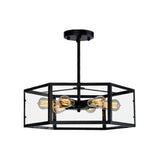 Vintage Geometric Clear Glass Ceiling Light With 6 Bulbs - Black Semi Flush Mount For Kitchen