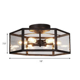 Vintage Geometric Clear Glass Ceiling Light With 6 Bulbs - Black Semi Flush Mount For Kitchen