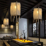 Modern Fabric Shade Lantern Pendant Lighting - 12/14/16 Wide 1-Light White Hanging Lamp For