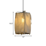 Modern Fabric Shade Lantern Pendant Lighting - 12/14/16 Wide 1-Light White Hanging Lamp For