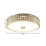 Modern Led Flush Mount Lamp With Clear Crystal Drum Shade - 16/19.5 Width Bedchamber Ceiling Light