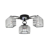 Modern Semi Flush Mount With Clear Crystals And Sleek Black Finish - 3/6 Heads Trapezoid Design