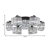 Modern Semi Flush Mount With Clear Crystals And Sleek Black Finish - 3/6 Heads Trapezoid Design