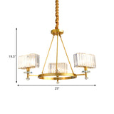 Gold Tone Cuboid Crystal Pendant Chandelier With 3/6 Bulbs For Contemporary Suspension Lighting