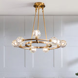 9-Head Modern Gold Chandelier With Crystal Balls - Elegant Hanging Light For Great Room