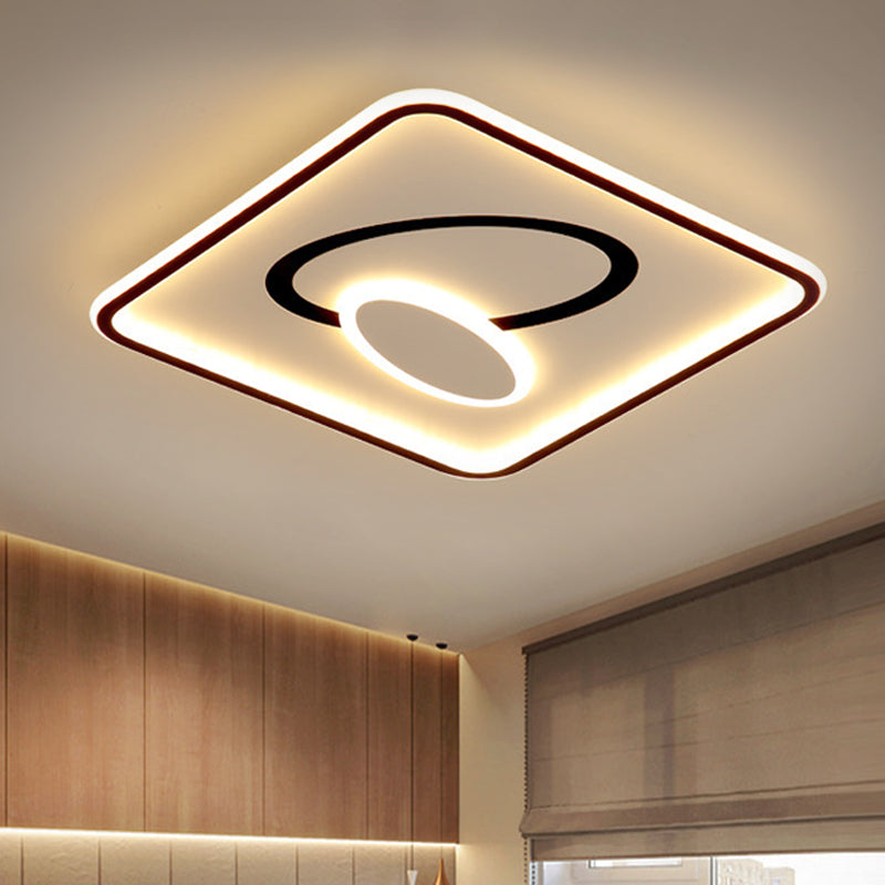 16’/19.5’ Modern Black & White Led Flush Mount Lamp - Square Metal Design Warm/White Light