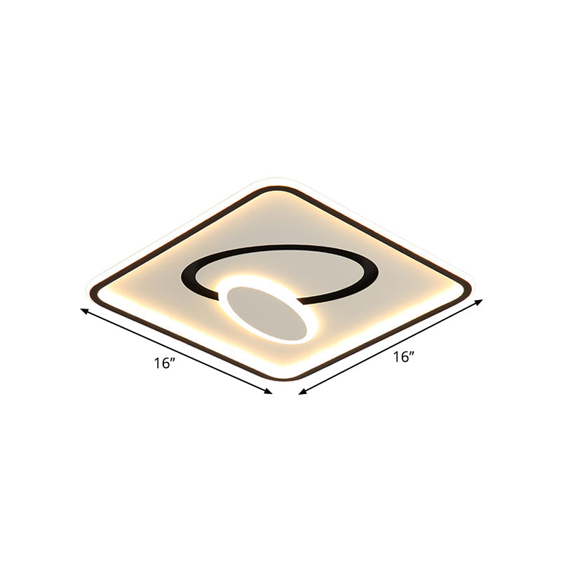 16/19.5 Modern Black & White Led Flush Mount Lamp - Square Metal Design Warm/White Light