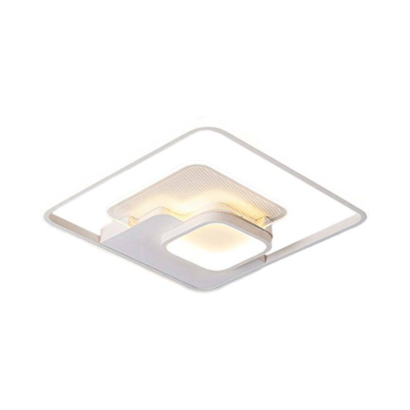 Modern Metallic Square Flush Ceiling Lamp With Led In Black/White & Warm/White 16.5’/20.5’ Wide