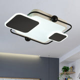 Metallic Rectangular Ceiling Light In Modernist Black/Gold And Black Finish With Warm/White Led