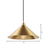 Conic Shade Metallic Pendant Light - Vintage Brass Indoor Ceiling Fixture With 1 Hanging