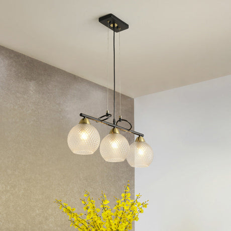 Modern Hanging Chandelier: Clear Glass Dual Bulb Pendant Light Kit In Black 3 / Prismatic