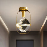 Modern Brass Led Ceiling Flush Mount Crystal Cube Semi Light Fixture / A