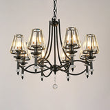 Black Swirled Arms Crystal Chandelier With Glass Ball: 8 Heads Hanging Light Fixture