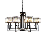 Modern Black Crystal Chandelier Lighting: 6/8-Head Metal Frame Hanging Light With Crooked Design